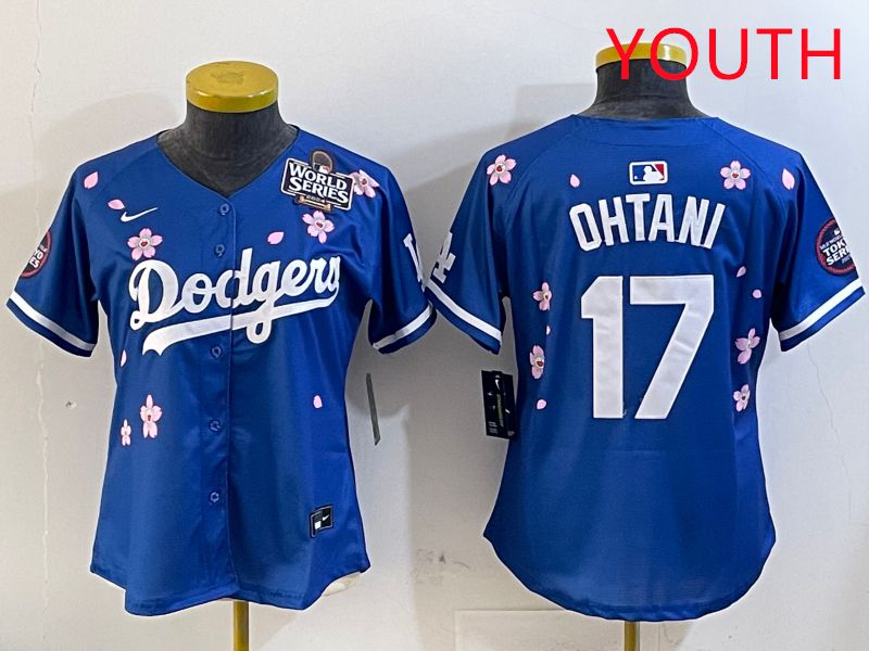 Youth Los Angeles Dodgers #17 Ohtani Blue Sakura Edition 2025 Nike MLB Jersey style 3->youth mlb jersey->Youth Jersey